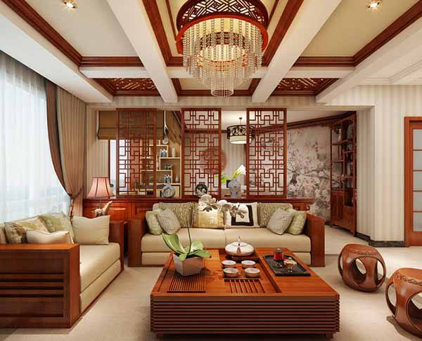 別墅客廳中式風(fēng)格裝修設(shè)計(jì)效果圖