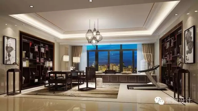 別墅中式影視廳裝飾設計效果圖