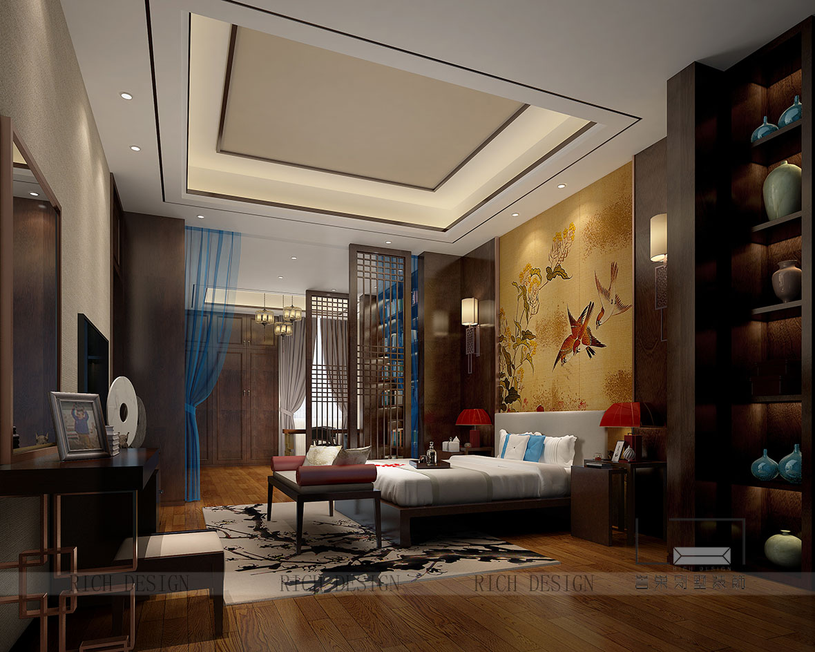別墅中式臥室裝飾設(shè)計(jì)效果圖