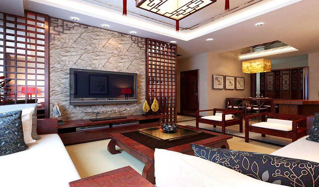 別墅中式客廳裝飾效果圖