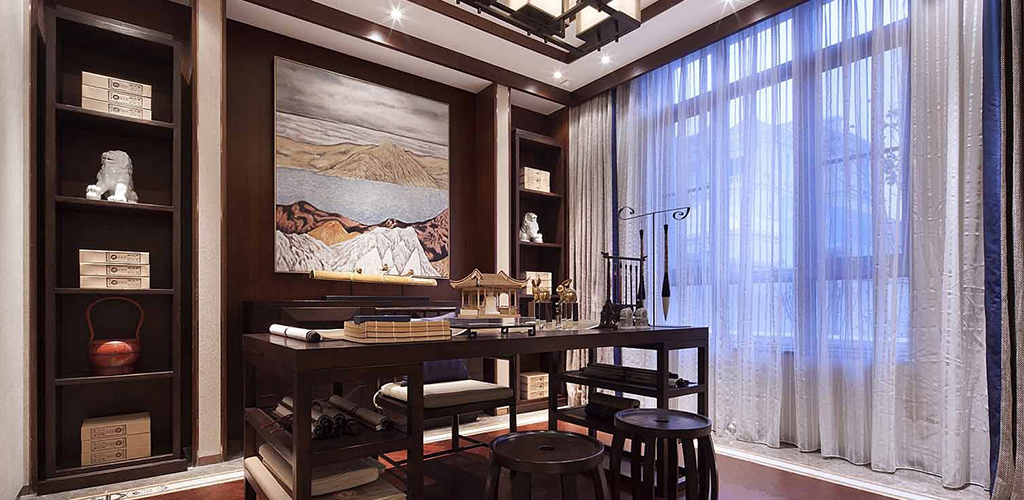 別墅中式書房裝修設計效果圖