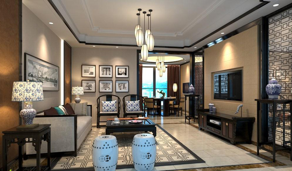 別墅中式客廳裝修效果圖