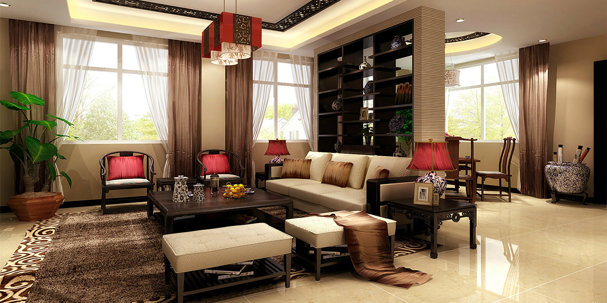 別墅中式客廳裝修效果圖