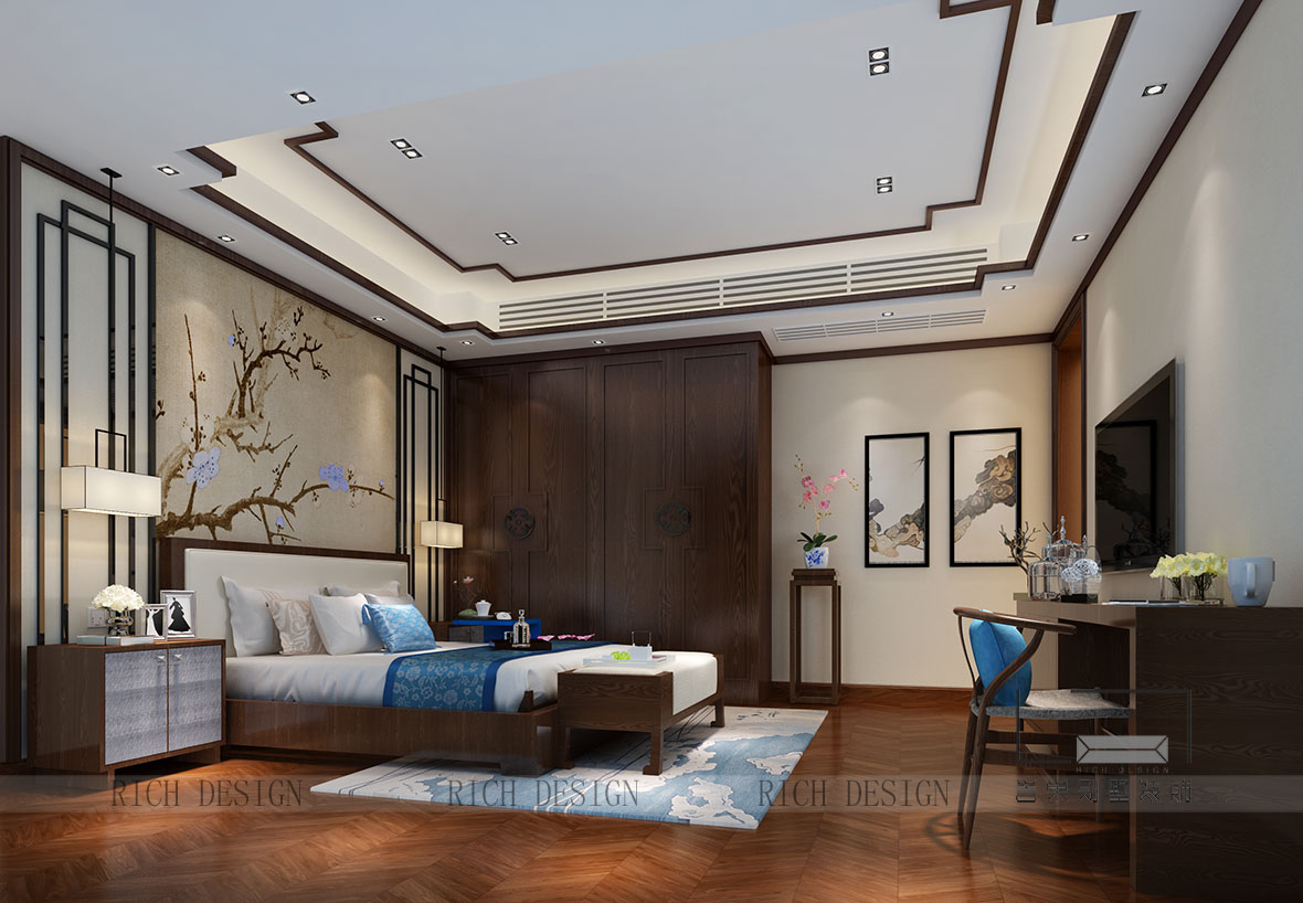 別墅中式臥室裝飾效果圖