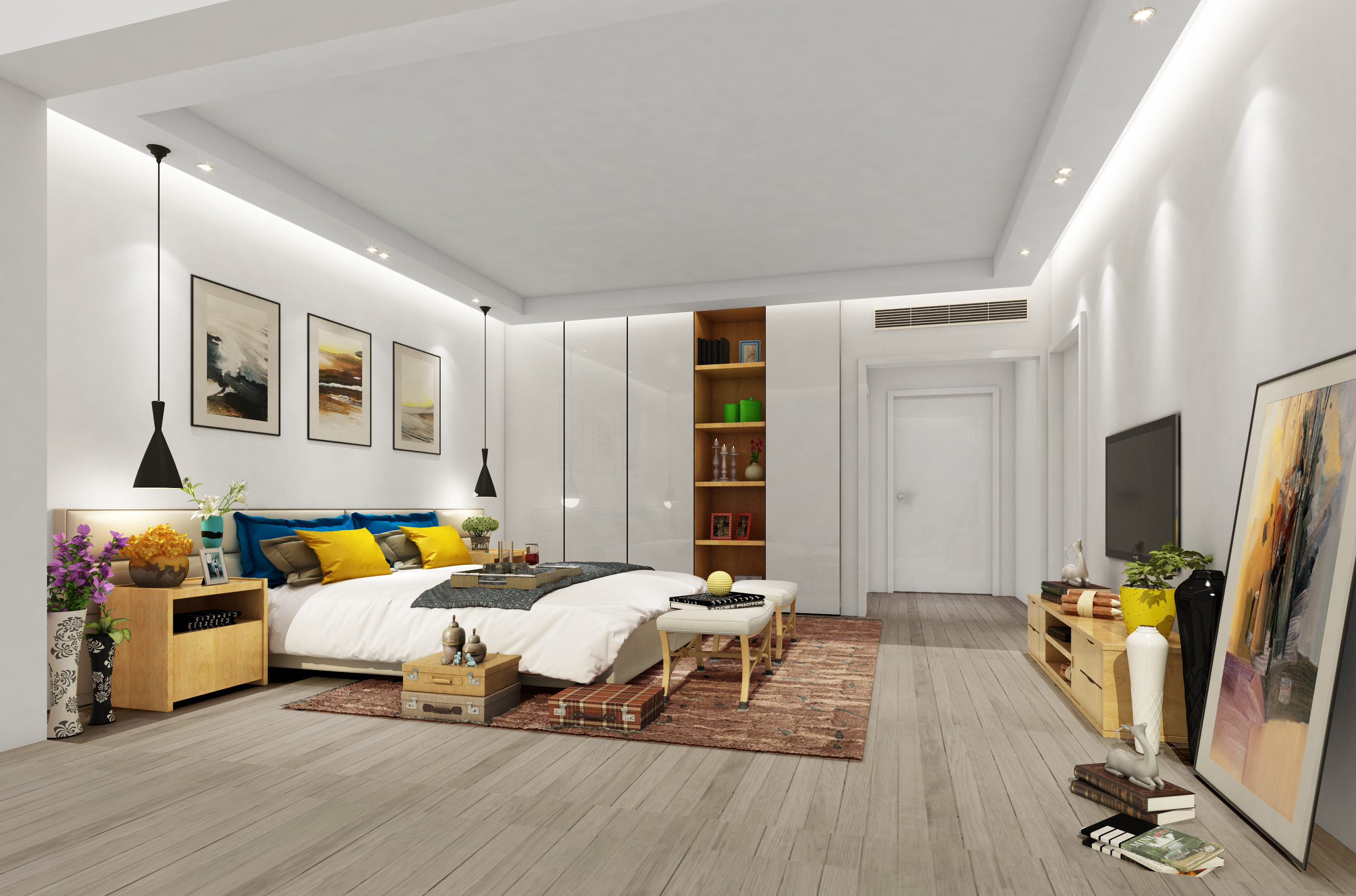 別墅裝修現(xiàn)代臥室效果圖