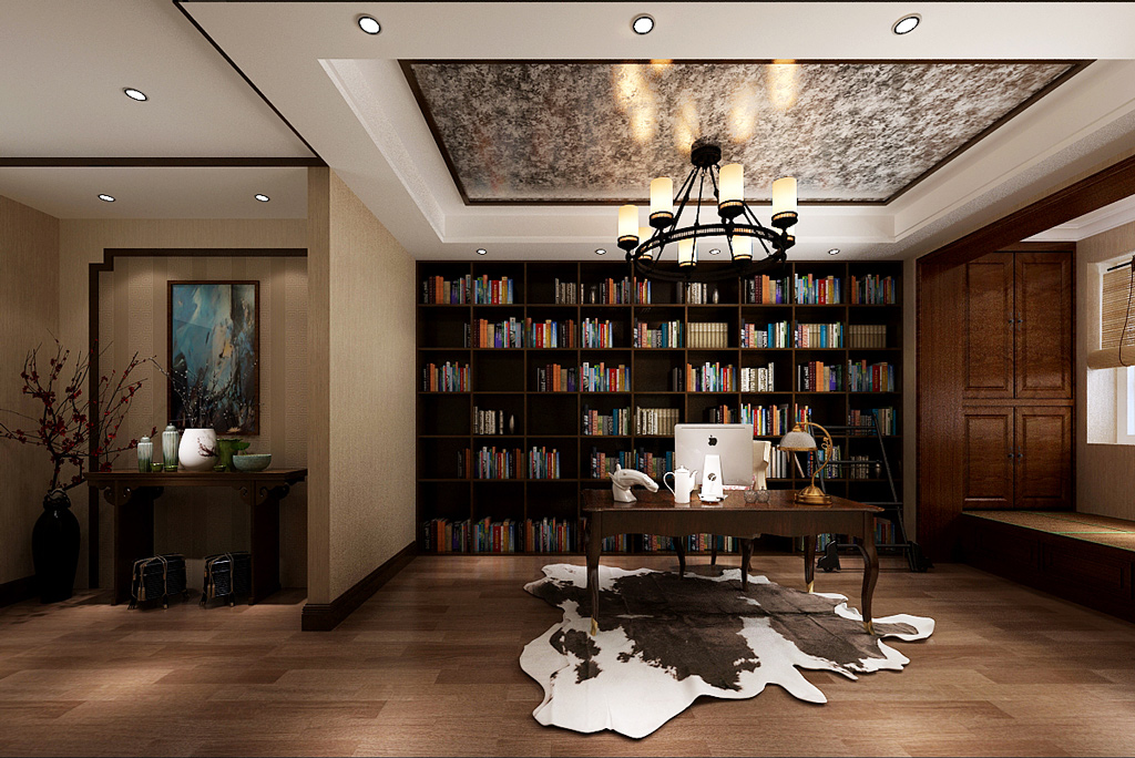 別墅裝飾中式書房效果圖