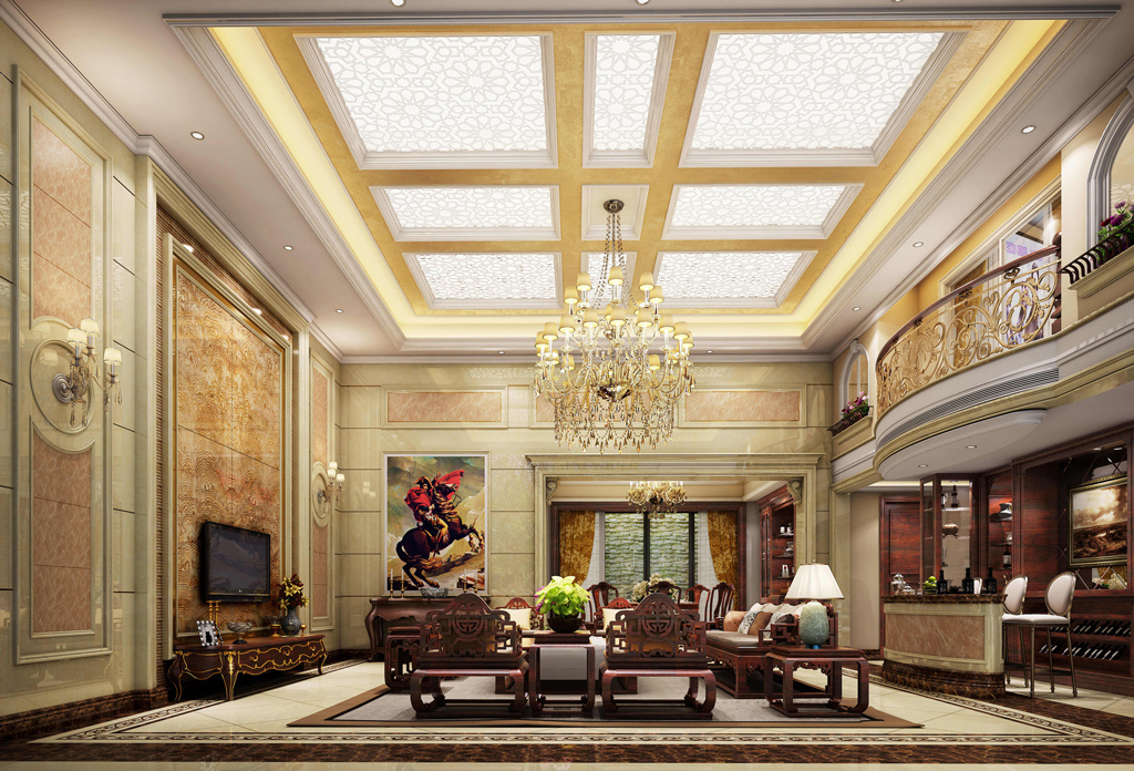 別墅歐式古典客廳裝修角度二效果圖