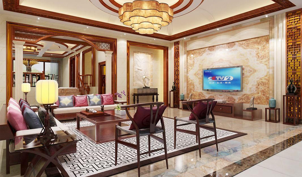 別墅中式客廳風格1裝飾設計效果圖