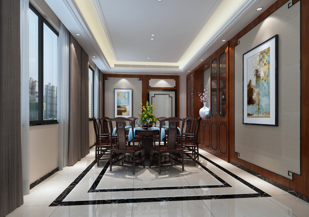 別墅中式餐廳裝修實(shí)景圖