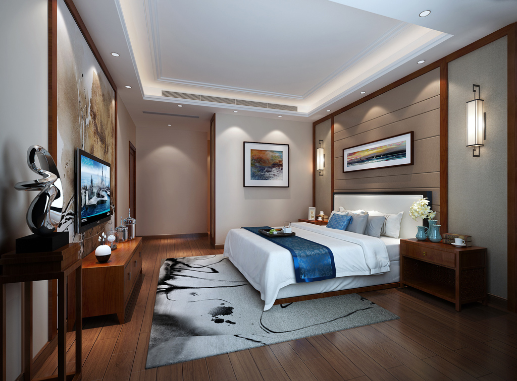 別墅中式臥室裝修實(shí)景圖