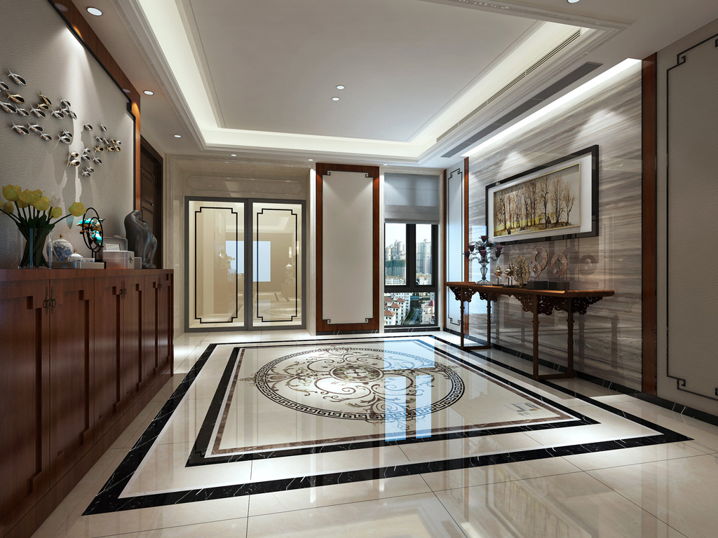 別墅中式入戶裝修實(shí)景圖