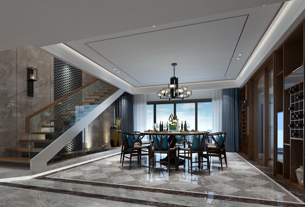 別墅中式餐廳軟裝設(shè)計(jì)效果圖