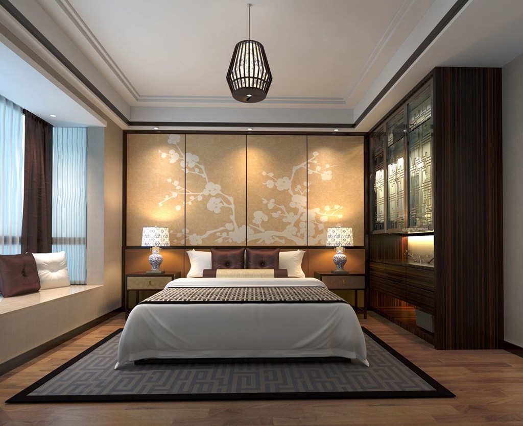 別墅中式臥室裝飾設(shè)計效果圖