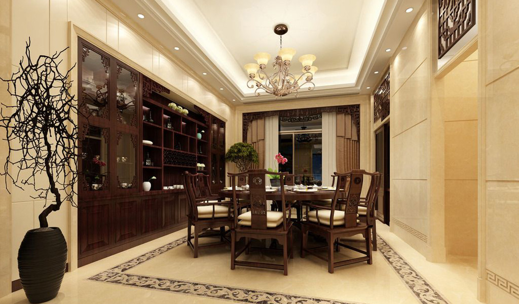 別墅中式餐廳裝飾設(shè)計效果圖