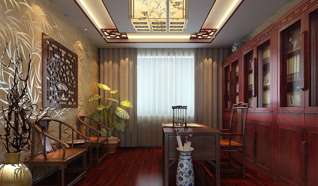 別墅中式書房裝飾設(shè)計效果圖
