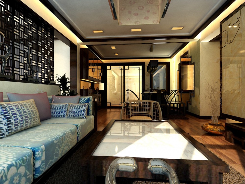 別墅中式客廳裝飾效果圖