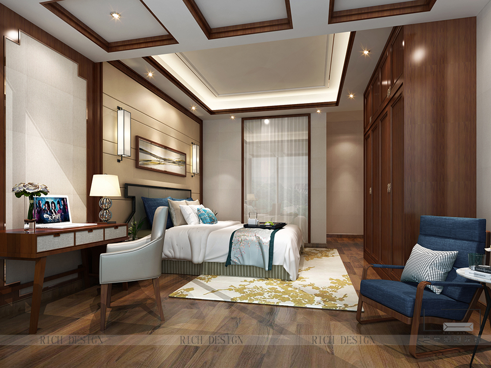 別墅中式臥室裝修設(shè)計效果圖