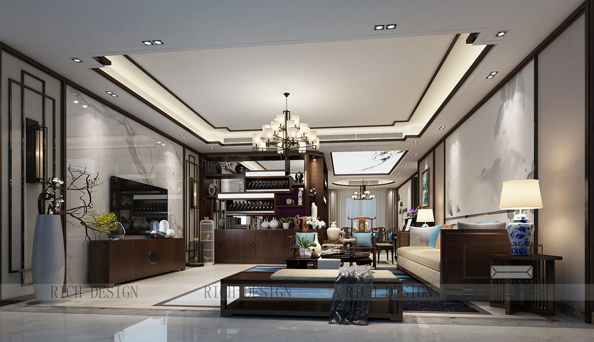 別墅中式客廳裝修設(shè)計(jì)效果圖