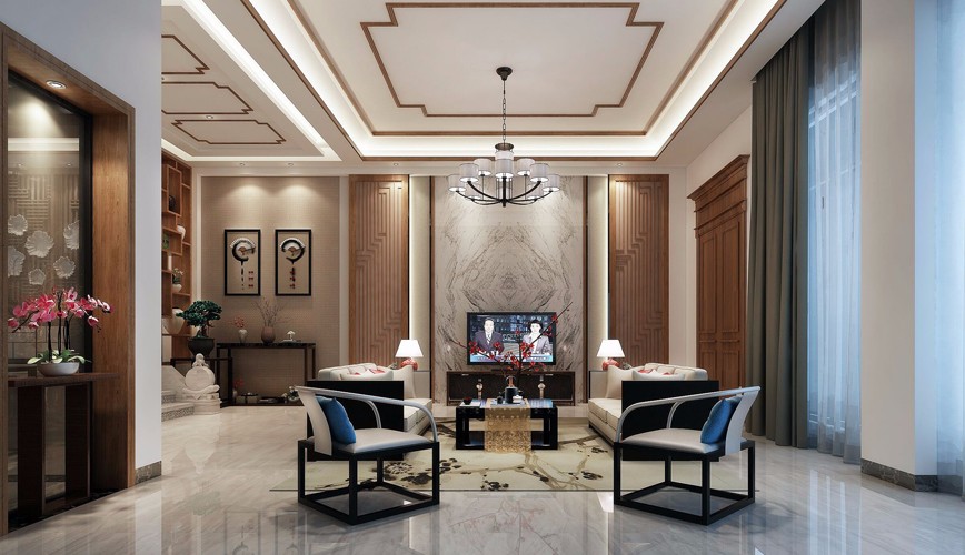 別墅中式客廳裝修設(shè)計(jì)效果圖