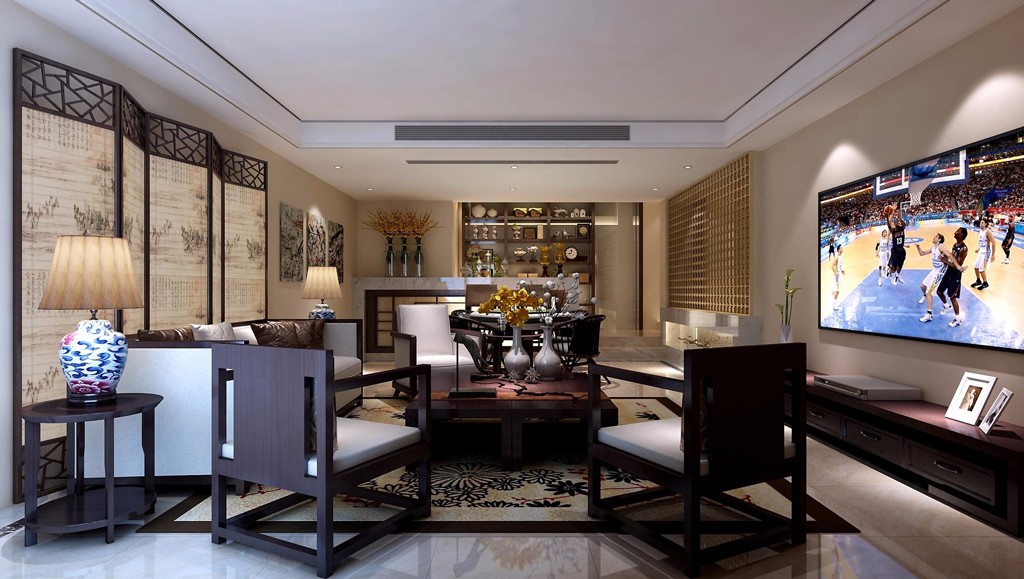 別墅中式客廳裝飾效果圖