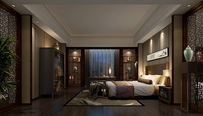 別墅中式臥室裝飾效果圖