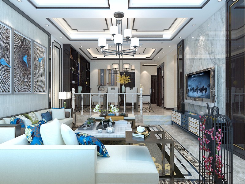 別墅中式客廳裝飾設計效果圖