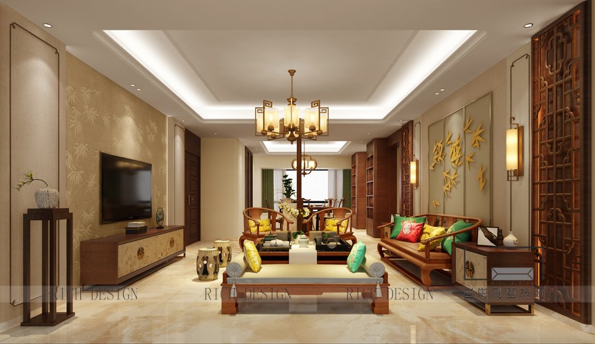 別墅中式客廳裝修設(shè)計(jì)效果圖