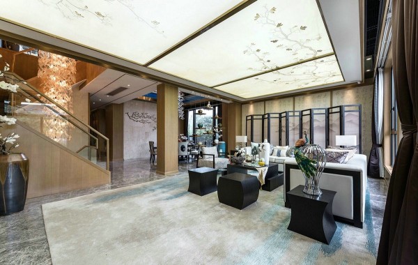 別墅中式客廳裝飾設(shè)計效果圖