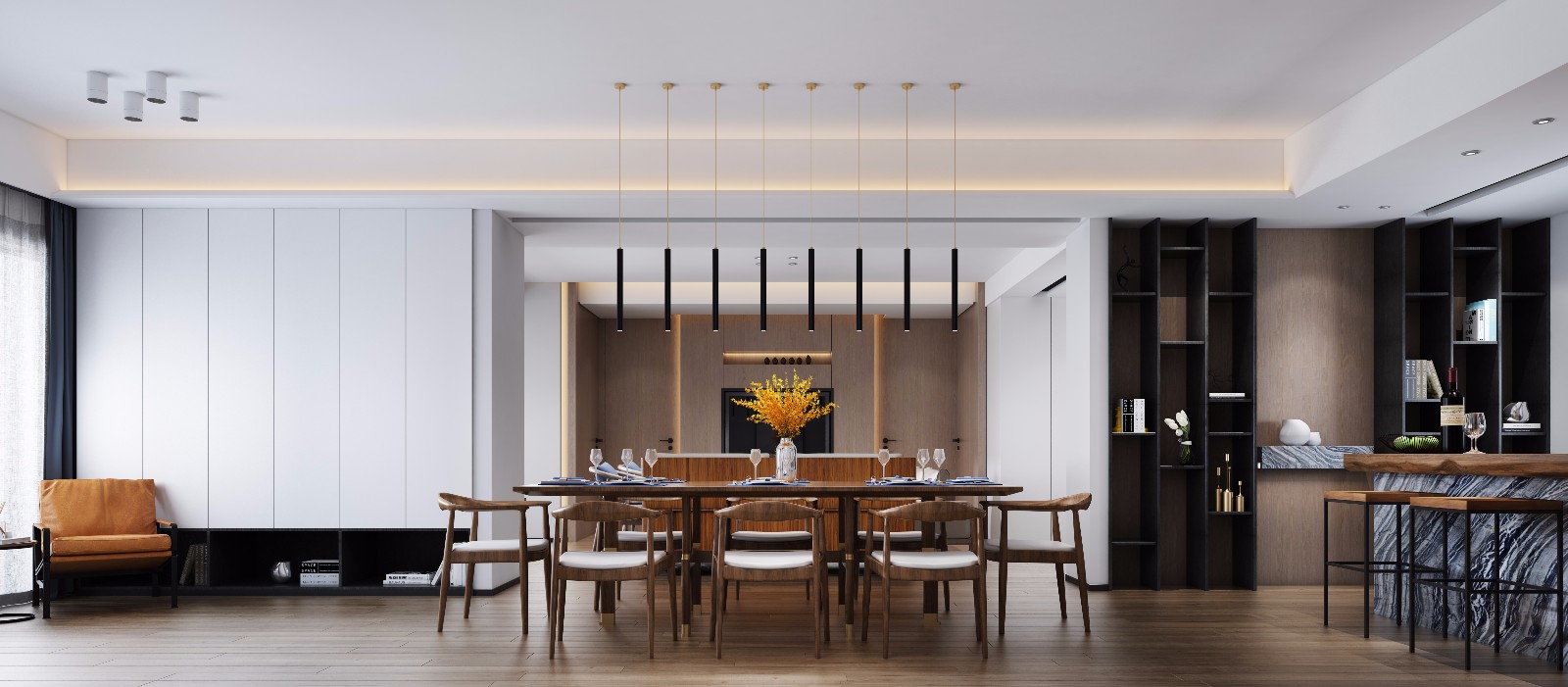 廣州合匯廣場-中式別墅餐廳裝飾設計效果圖