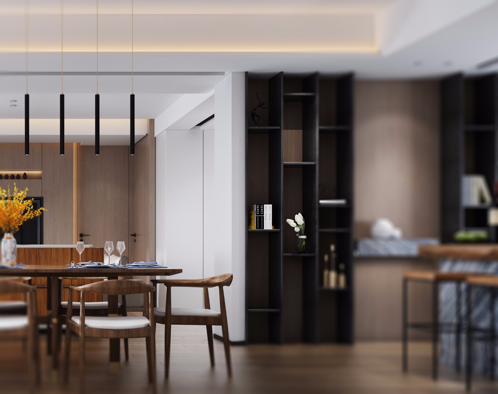 廣州合匯廣場-中式別墅餐廳墻面裝飾設計效果圖