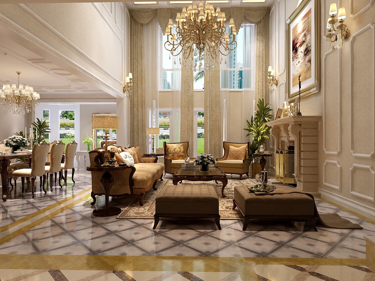 別墅歐式客廳裝修設計效果圖