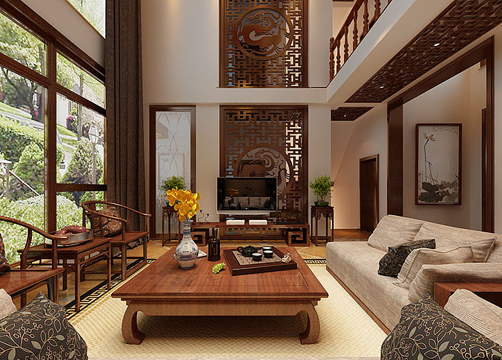 中式別墅客廳裝修設(shè)計(jì)效果圖