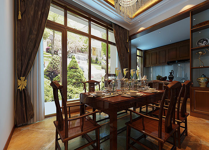 中式別墅餐廳裝修設(shè)計(jì)效果圖