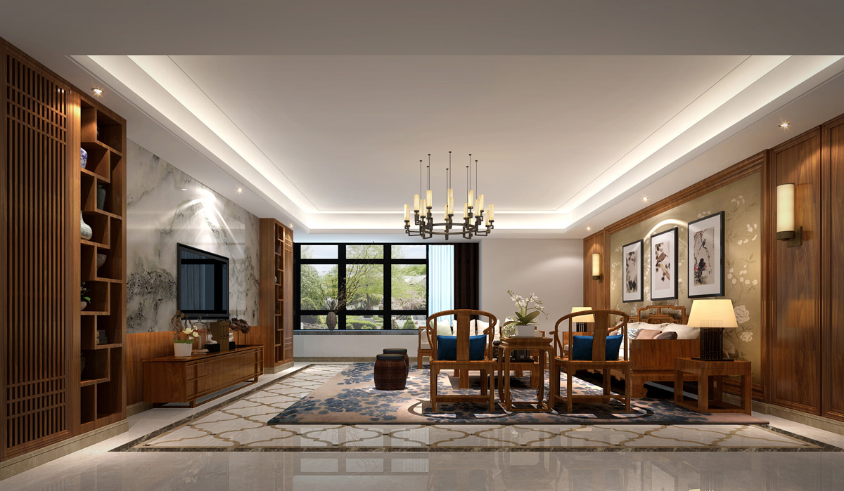 別墅中式客廳裝飾風(fēng)水效果圖