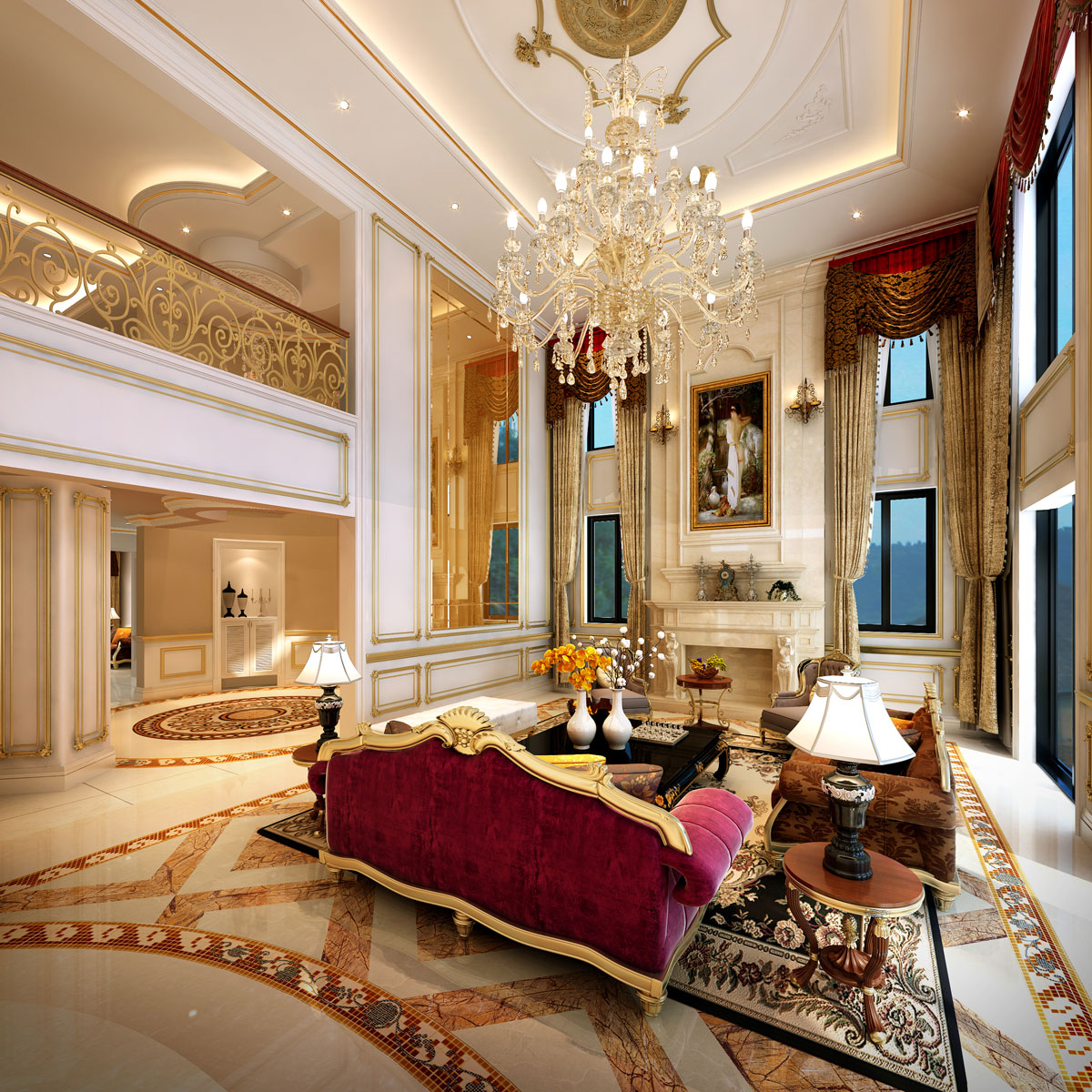 別墅歐式古典大廳裝修設(shè)計(jì)效果圖