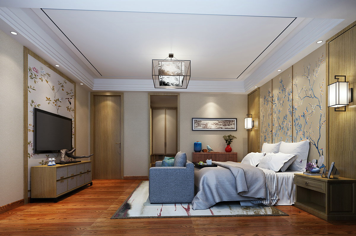 中式別墅臥室裝飾效果圖