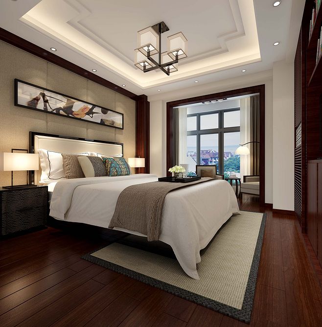 別墅中式臥室設(shè)計(jì)效果圖