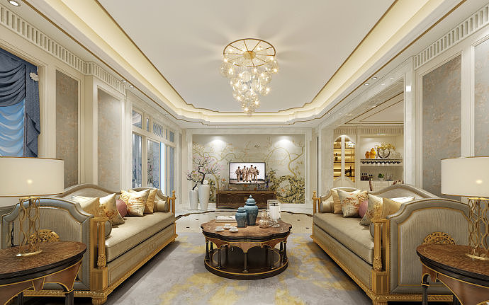 歐式別墅客廳裝潢效果圖
