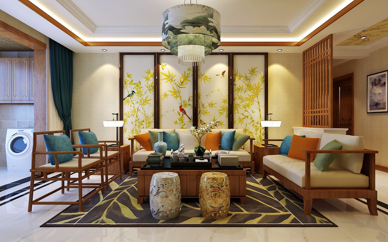 別墅中式客廳裝潢效果圖