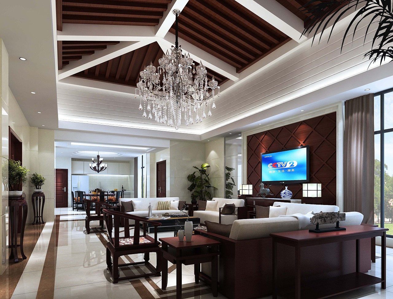 中式別墅客廳裝潢效果圖