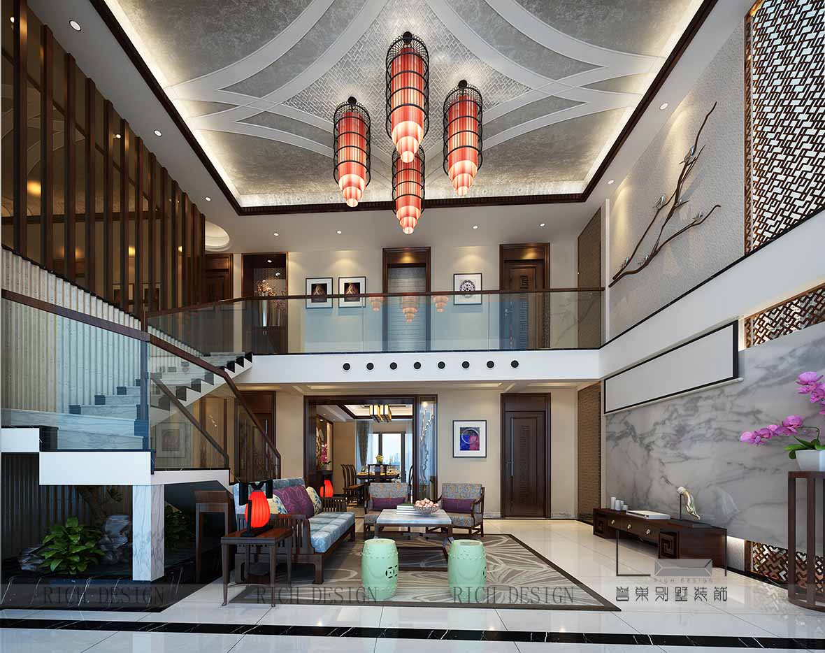 深圳別墅中式客廳裝潢效果圖