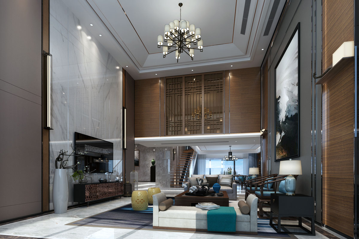 中式別墅客廳裝飾效果圖