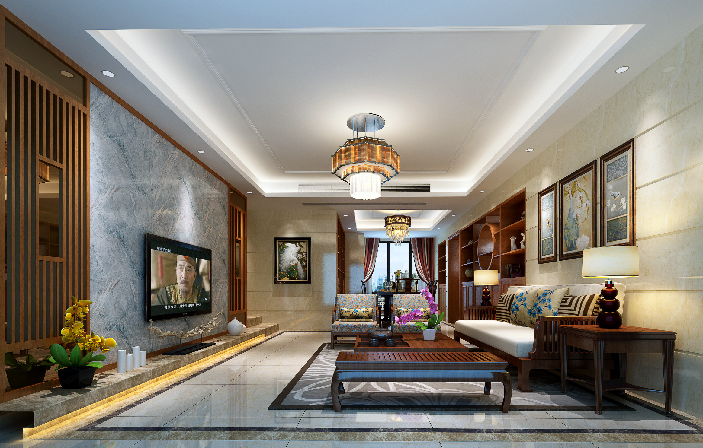 別墅中式客廳裝飾效果圖