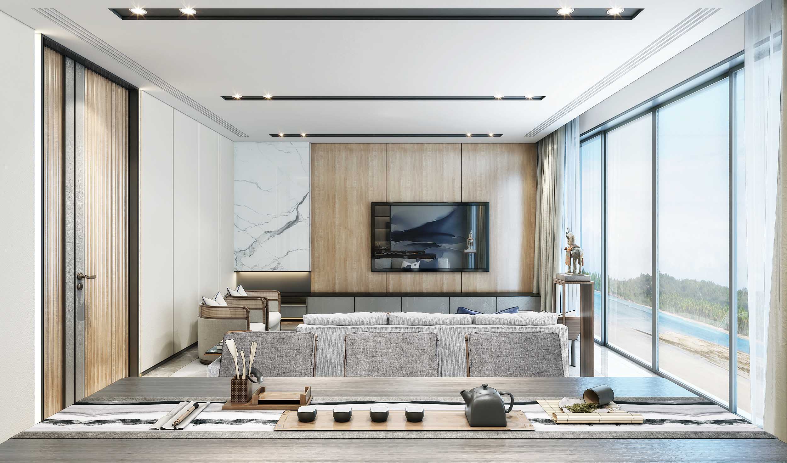 別墅客廳裝飾風(fēng)水效果圖