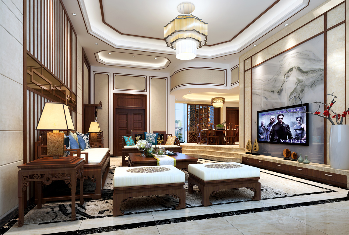 冠城世家中式客廳裝潢效果圖