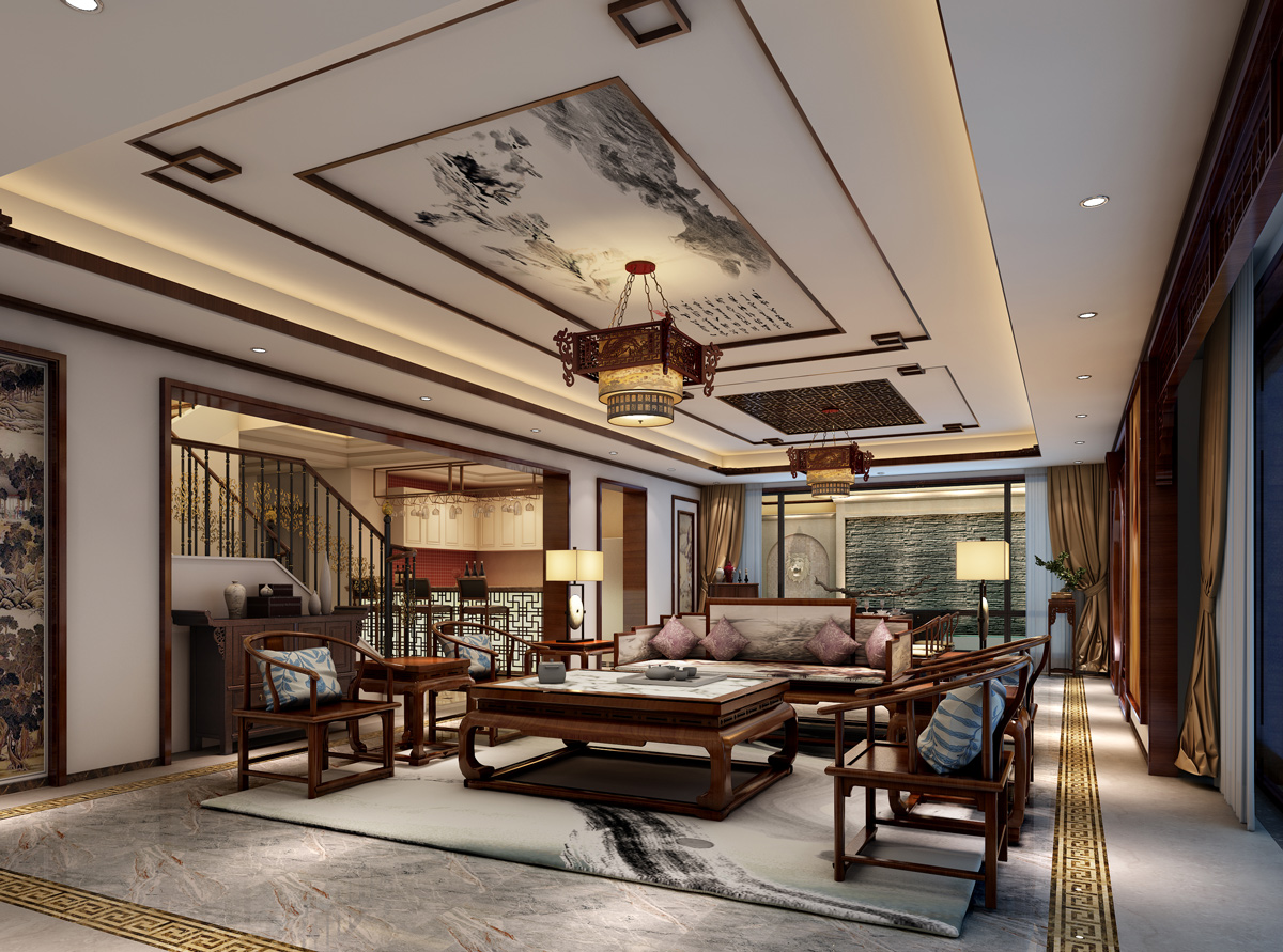 中式別墅客廳裝飾效果圖