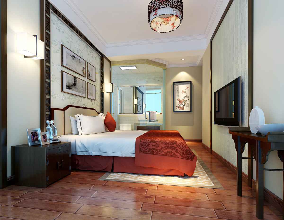 中式別墅主臥裝飾效果圖