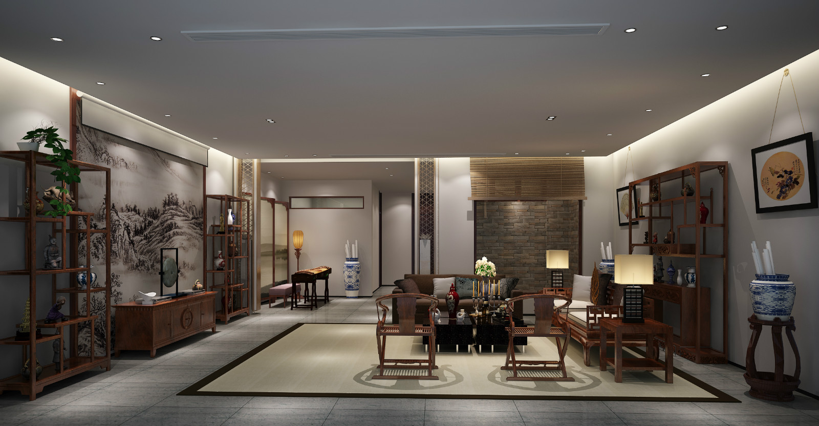   中式會客廳裝飾效果圖