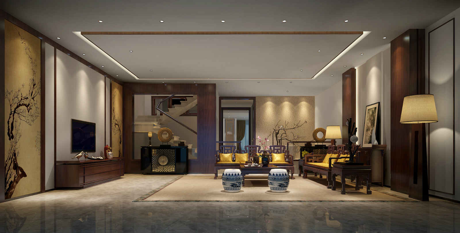   中式會客廳裝飾效果圖