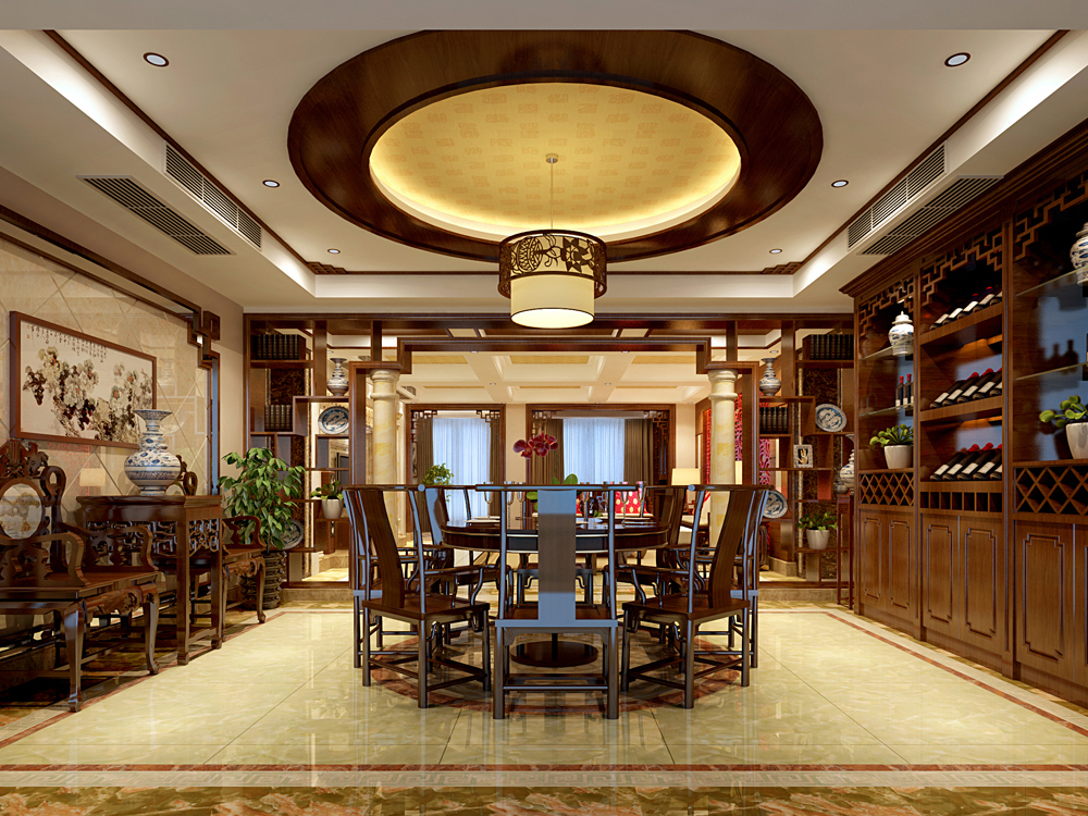 別墅中式餐廳裝飾效果圖